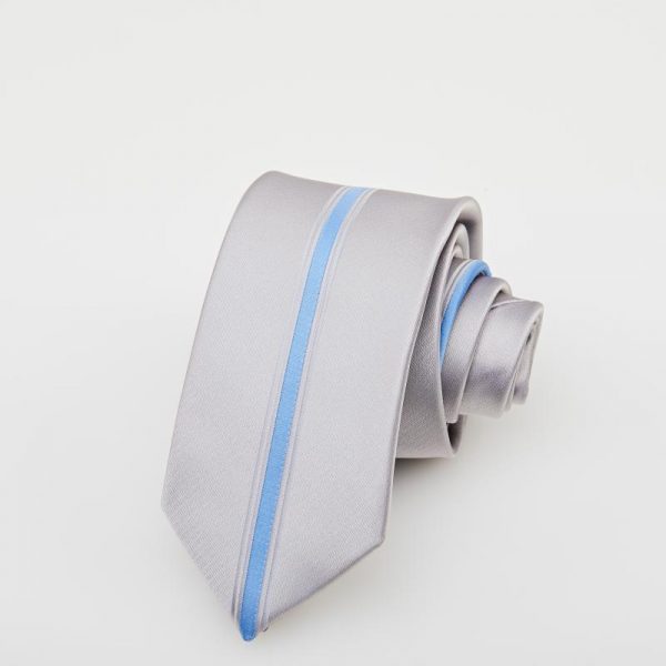 Cravată gri cu dungă bleu