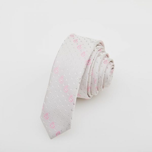 Cravată ivory cu motive roz