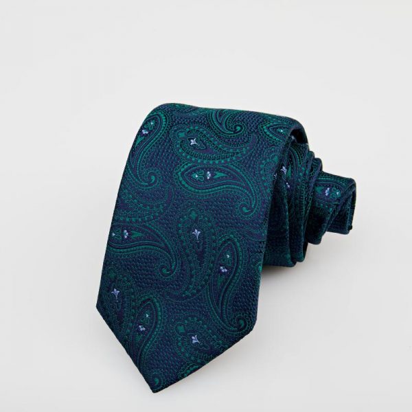Cravată bleumarin cu motive paislay