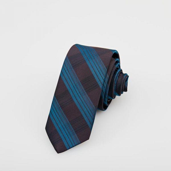 Cravată maro cu dungi verzi și bleumarin