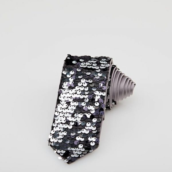 Cravată gri cu paiete