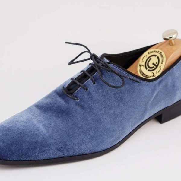 Pantofi oxford piele cu catifea bleu