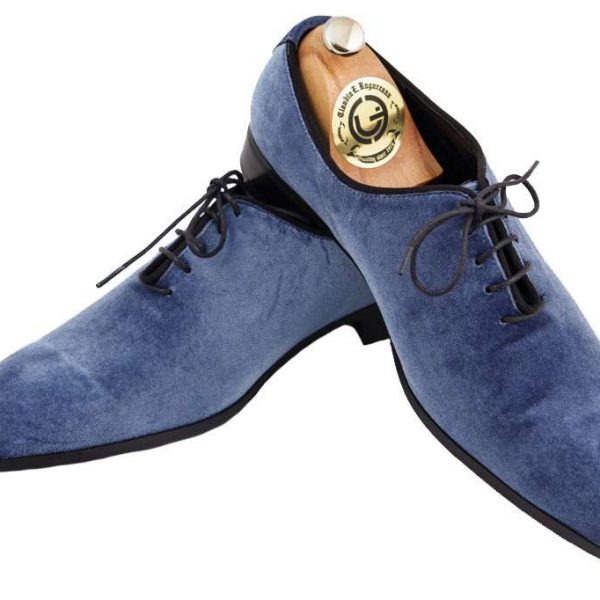 Pantofi oxford piele cu catifea bleu
