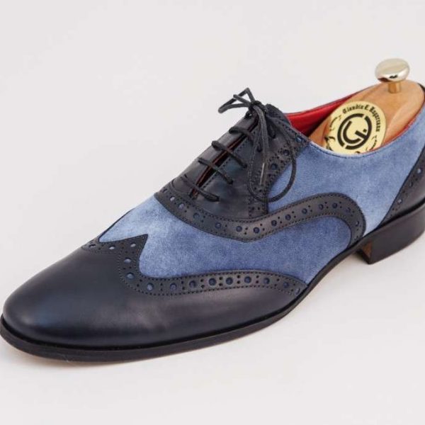 Pantofi oxford bleumarin cu catifea bleu