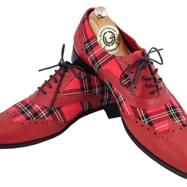 Pantofi oxford roșu cu țesătură carouri